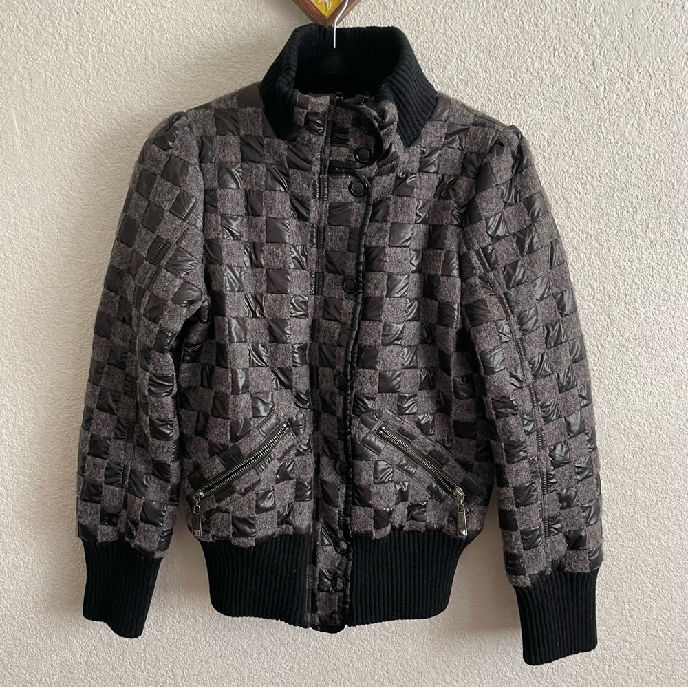 DEPT Wool Checkered Bomber Black Gray Patchwork Jacket Coat